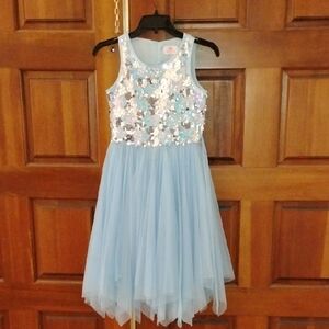 Justice Blue Sequin Winter Dress, Girls Size 14
